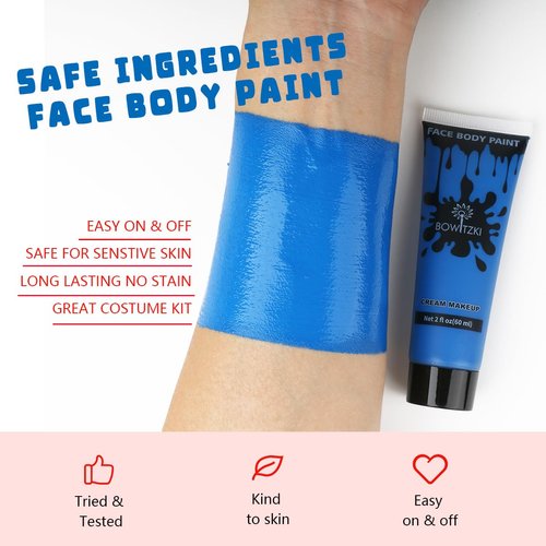 Bowitzki Face and Body Paint 2oz Cream Makeup 60ml Water Based Face Painting Special Effects For Adults Children Kids Halloween Christmas Party Stage Cosplay (Blue)