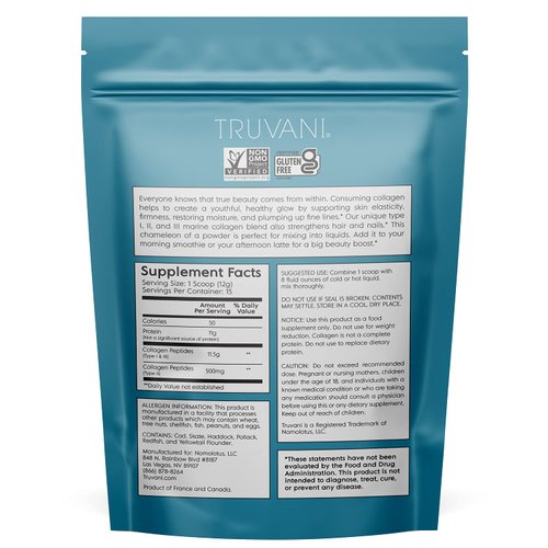 TRUVANI - Wild Caught Hydrolyzed Marine Collagen Protein Powder | Collagen Protein Supplement with Type 1,2 & 3 | Anti-Skin Aging | Non-GMO | Gluten Free Fish Collagen | 6.35 OZ