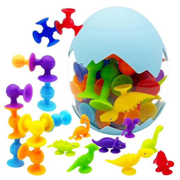 Suction Bath Toys for Kids, Suction Cup Toys Montessori Sensory Toys for 3 4 5 6 7 Year Old Boys Girls,Silicone Animal Alphabet & Numbers Sucker Toys (26 pcs)