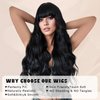 NOSTALGIA Long Brown Wigs with Bangs 26 Inches Curly Wavy Wig for Women Brown Mixed Blonde Highlight Wig Synthetic Wigs for Girls Daily Party Use