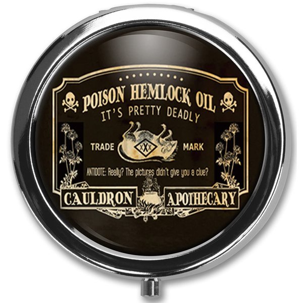 ETFNXRG Poison Hemlock Oil Pill Box Pill Case Pill Box Holder Trinket Stash Box Arsenic Vintage Style Medicine Vitamin Pill Organizer Case Black