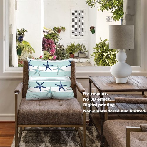 BaoNews Coastal Navy Blue Pillow Covers, Coastal Starfish Repeat Pattern Navy Turquoise Square 20 x 20 Inches Decorative Throw Pillow Covers Cotton Cushion for Sofa Bedroom Car, Blue 06, Set of 2