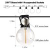 Banord 29FT Globe Outdoor String Lights, Shatterproof Patio Lights with 15 Dimmable Plastic Bulbs, Waterproof Hanging Lights String for Porch Backyard Cafe, E12 Socket Base