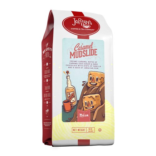 Joffrey's Coffee - Caramel Mudslide, Flavored Coffee, Artisan Medium Roast, Arabica Coffee Beans, Caramel, Dark Chocolate, Vanilla, & Rum Flavor, Gluten-Free, No Sugar (Ground, 16 oz)