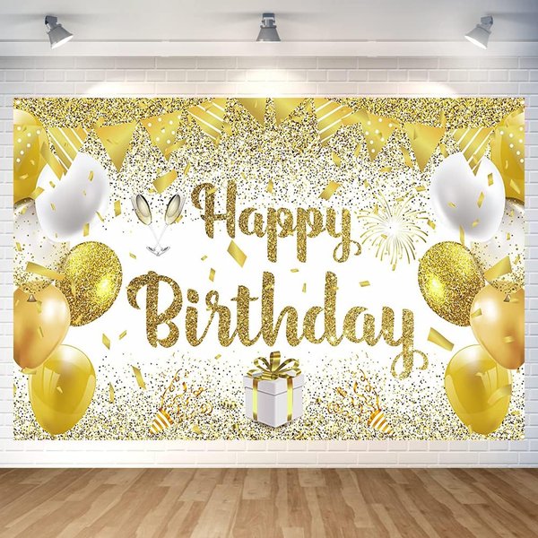 Gold Birthday Paty Backdrop Gold Happy Birthday Banner Gold Photography Background for Home Decorations Party Supplies 70.8 x 47.2 Inch