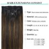 DOORES Human Hair Clip in Extensions Balayage Dark Brown to Chestnut Brown 20 Inch Clip in Hair Extensions Straight Natural Hair Extensions Thick Remy Extensions 120g 7pcs