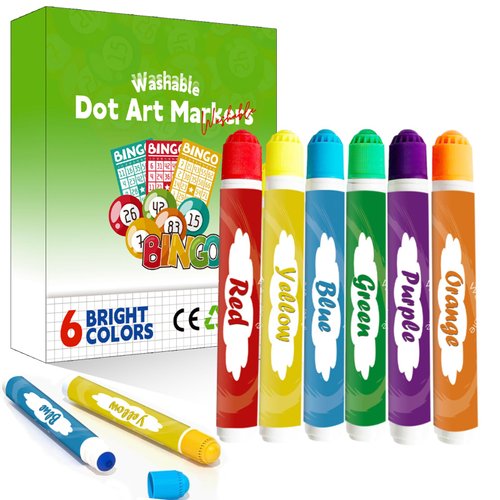 Dot Markers for Toddlers 1-3, Bingo Daubers for Art Painting Drawing Coloring, 6 Colors,Washable, Water-Based
