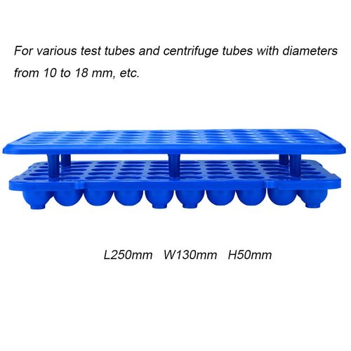 BKMAMLAB Plastic Test Tube Holder Rack for 5ml/10ml/15ml Tubes, Detachable,Holes 50(Blue Single)