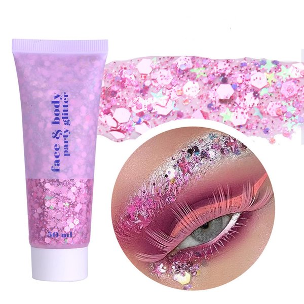 MAEPEOR Face Body Glitter Gel 14 Colors Mermaid Sequins Body Glitter Gel Chunky Holographic Glitter Liquid Body Makeup for Face Body Hair Nails (50ml, F03 Pink)