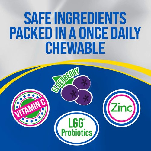 Culturelle Immune Defense Probiotic with Vitamin C, Vitamin D and Zinc + Elderberry, Non-GMO, 4-in-1 Immune Support for Kids Ages 3+*, Mixed Berry Chewables, 30 Count