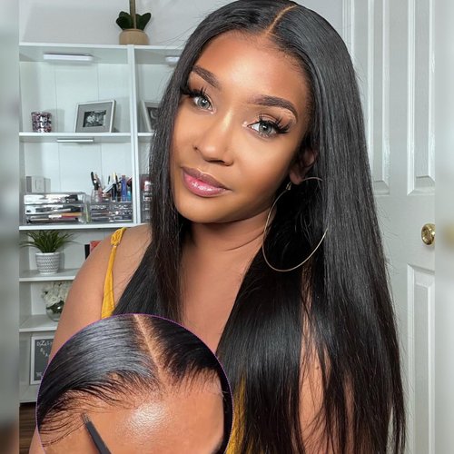 Queen Story 22 Inch Glueless Wigs Human Hair Pre Plucked Pre Cut 6x5 HD Lace Wig Straight Lace Front Wigs Human Hair 200% Density Remy Human Hair Wig 12A Human Hair Lace Front Wigs for Black Women
