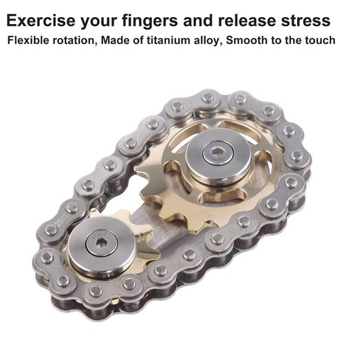 Bike Chain Gear Fidget Spinner, Metal Sprocket Chain Fidget Toy, Stress Anxiety Relief Fidget Toy Finger Spinning Toy for Kids Stainless Steel Sensory Bearings EDC Novelty Toy, Golden Plating Sprocket