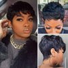 ISHINE Pixie Cut Wigs Human Hair Wigs with Side Bangs… (Black)