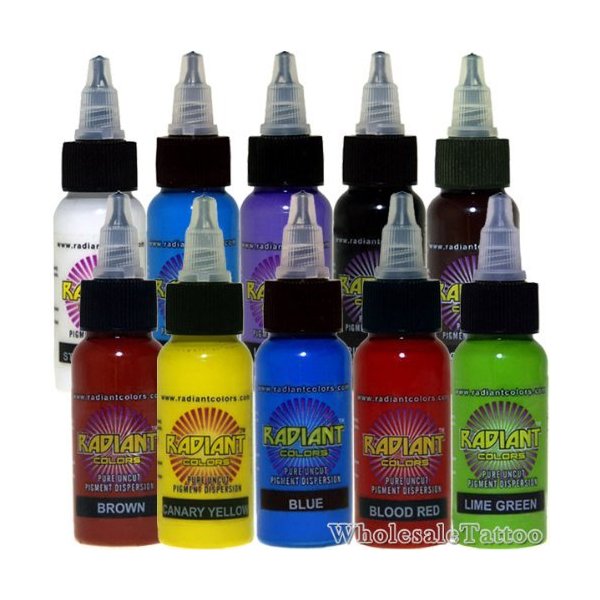 Radiant Tattoo Ink 10 Color Kit Set 1oz Bottle