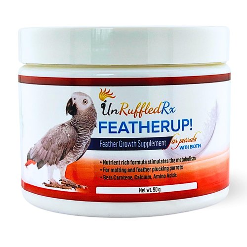 UnRuffledRx FeatherUp! Bird Vitamins with Biotin for Beautiful Plumage - Feather Growth Supplements for Parrots - 90 gm - 240 Servings