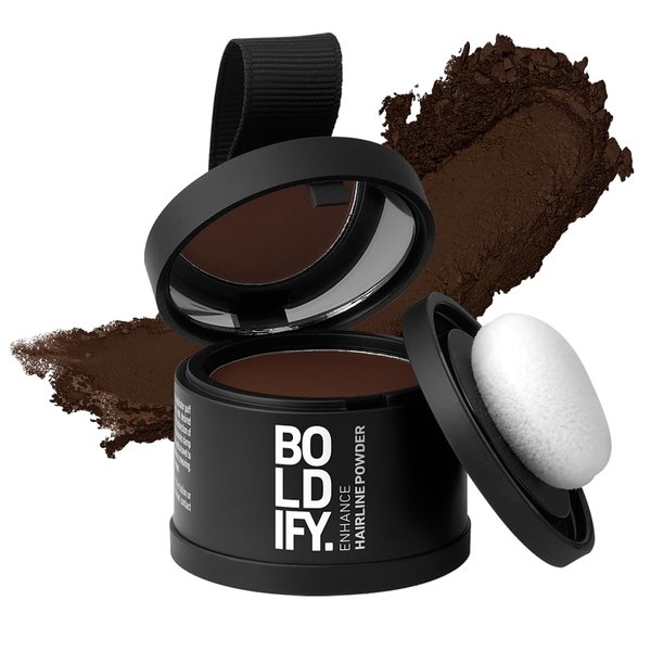 Boldify Hairline Powder Instantly Conceals Hair Loss, Root Touch Up, Hair Toppers for Women & Men, Hair Fibers for Thinning Hair, Root Cover Up, Stain-Proof 48 Hour Formula - Hazel Brown