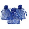 Ankirol 100pcs Sheer Organza Favor Bags For Wedding Baby Shower Rattan Print Gift Bags Samples Display Drawstring Pouches (5x7 inch, blue)