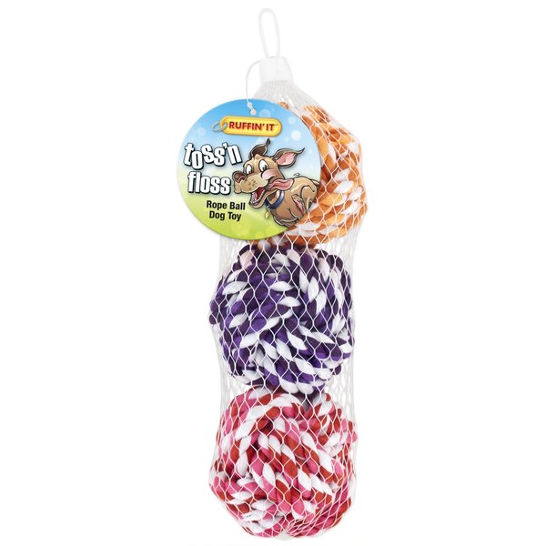 Ruffin' It 3-Pack Toss 'N Floss Rope Ball in Mesh Bag for Pets