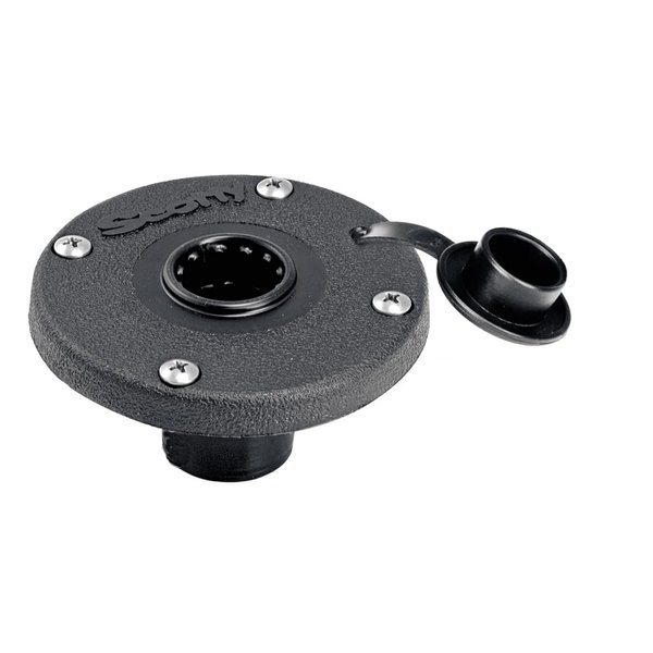 Scotty #344-BK Round Flush Deck Mounting Bracket Black Sealed Bottom with Rain Cap