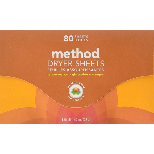 Method Dryer Sheets, Ginger Mango, 2 Pack - 80 Ct. Each (Total 160 Count)