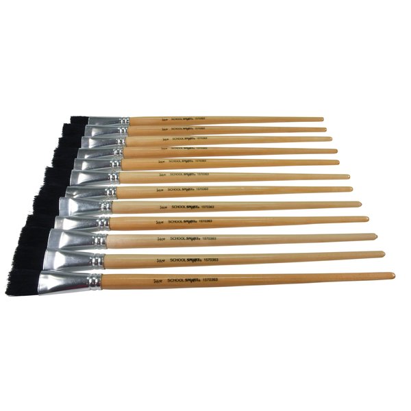 School Smart Black Bristle Long Handle Paint Brush, 3/4 Inch, Pack of 12