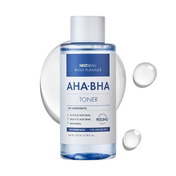 NEXTBEAU Wish Planner AHA/BHA Peeling Toner [6.76 fl.Oz / 200ml] AHA/BHA, Facial Toner,Treatment Toner,Korean Skin Care,Hydrating,Peeling Toner