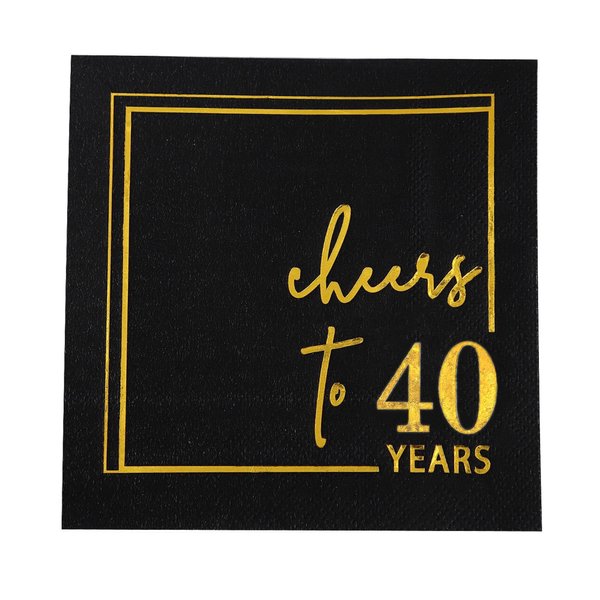 Cheers to 40 Years Cocktail Napkins - 50PK - 3-Ply 40th Birthday Napkins 5x5 Inches Disposable Party Napkins Paper Beverage Napkins for 40th Birthday Decorations Wedding Anniversary Black and Gold