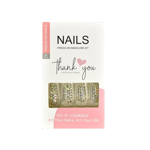 3D Rhinestone Art Deco False Nails Acrylic Shiny Diamond Long Almond Gem Gorgeous Sophisticated Party Show Gig Fake Nails 24 pcs/kit