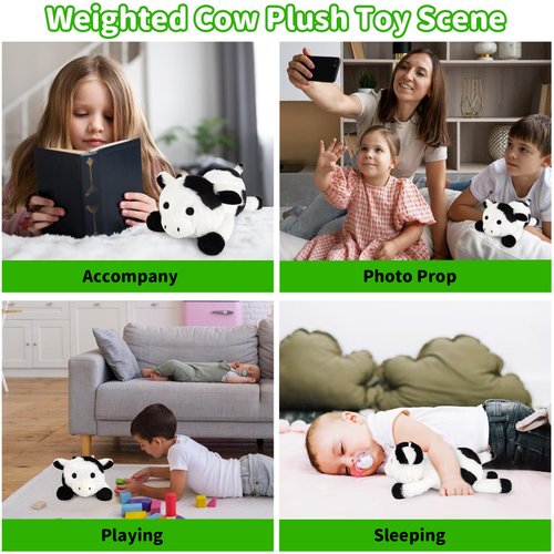 Leokawin Weighted Stuffed Animals,10 inch Weighted Cow Stuffed Animals,Cute Cow Plushie Dolls Plush Pillow Birthday Gifts for Kids Boys Girls