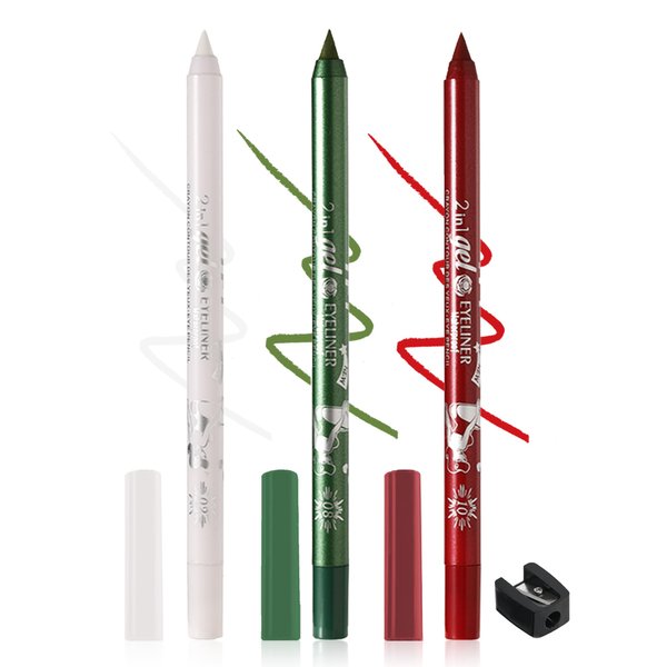 White Green Red Gel Eyeliner Pencil-3Pcs Multi-Use Colored Gel Eye Liner Eyeshadow Pen,Long Lasting Waterproof Smudgeproof Water Line Pencil,Professional Eye Makeup Kit for Women with Pencil Sharpener