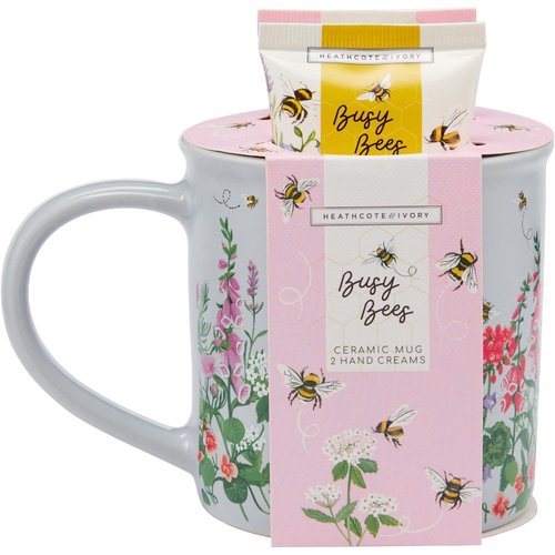 Heathcote & Ivory Busy Bees China Mug Honey & Rose Orange Blossom Hand Cream Set, 1 Count (Pack of 1)