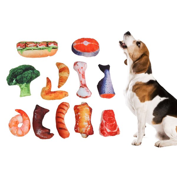 Naroote Puppy Chew Toys for Teething, 12 Pack Dog Chew Toy Food Shape Pet Toy Dog Squeaky Toys Stuffed Puppy Chew Toys for Teething for Small Medium Dogs