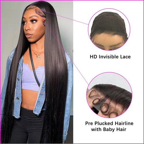Straight Lace Front Wigs Human Hair 13x4 HD Lace Frontal Wigs Human Hair Transparent Glueless Wigs Human Hair Pre Plucked Lace Front Wig Wiht Baby Hair #1 Color Human Hair Wigs for Black Women 22 Inch
