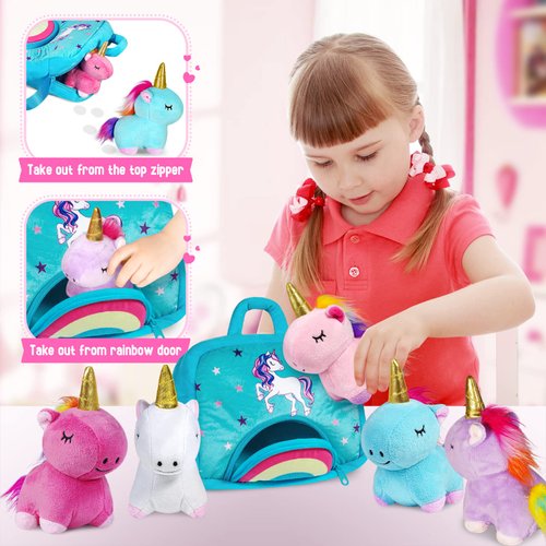 KMUYSL Unicorn Plush Toys for Girls Ages 3 4 5 6 7 8+ Year Old - 5 Pcs Unicorn Stuffed Animals, Soft Plush Toys Set, Idea Xmas Valentines Easter Birthday Gifts for Kids