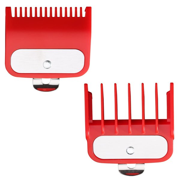 VRMETA Professional Hair Clipper Guards Guide Combs with Metal Clip Hair Clipper From 2 Cutting Lengths is 1 1/2” and 1/2” (1.5 and 4.5 mm), Fits Most Wahl Clippers Guide Combs (2 PCS （RED）)