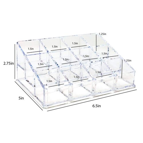 Isaac Jacobs Clear Acrylic 12 Compartment Nail Polish Holder, Organizer for Makeup, Essential Oils, Storage Solution, Rack Display (3 Rows (x4))