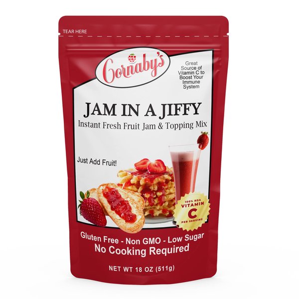 Cornaby's Jam in a Jiffy - Instant Fresh or Freezer, No Cook, Low Sugar Jam Mix | Easiest Way To Make Delicious, Low Sugar, Low Calorie Homemade Jam and Dessert Toppings | Net Wt. 18 oz.…