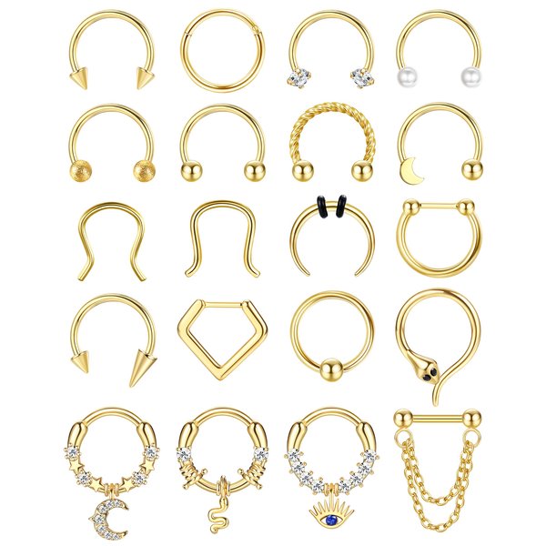BESTEEL Septum Rings 16G Hypoallergenic Surgical Steel Hinged Septum Clicker Nose Rings Hoop for Women Men Cute CZ Dangle Horseshoe Hinged Septum Lip Helix Tragus Daith Cartilage Piercing Jewelry 10MM