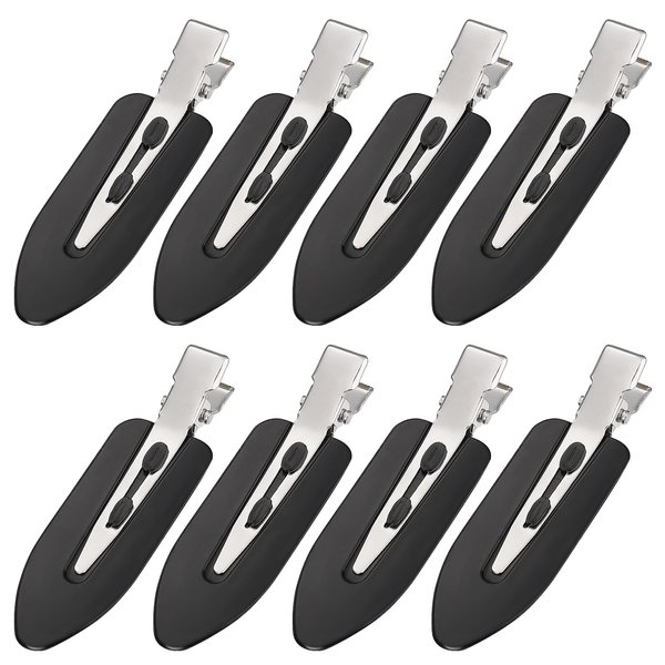 8Pcs No Bend Hair Clips - No Crease Hair Clips Styling Duck Bill Clips No Dent Alligator Hair Barrettes for Salon Hairstyle Hairdressing Bangs Waves Woman Girl Makeup Application, Black