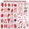 30 Sheets Halloween Fake Scars Tattoos Makeup Kit, Fake Blood Fake Stitches Vampire Cut Scary Face Zombie Makeup Sticker Set Suitable for Halloween Party Cosplay