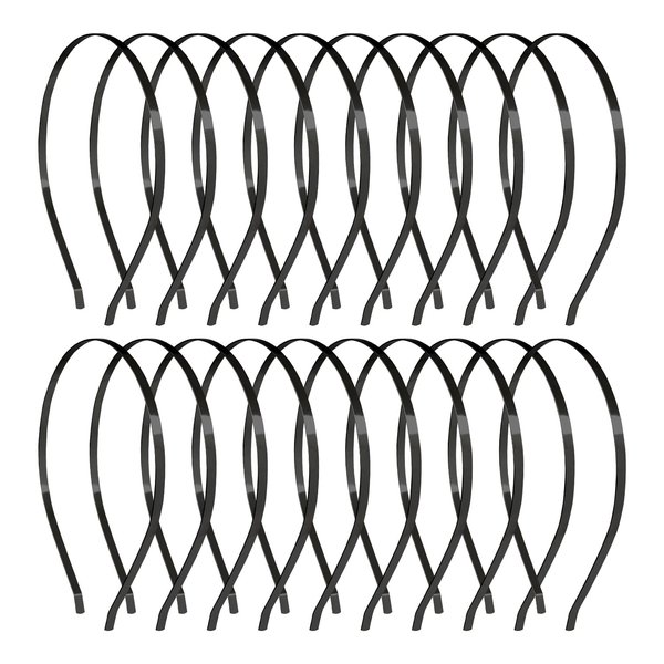 Lawie 20 Pack Bulk 5 MM Wide Thin Silver Gold Black Plain Blank Hard Metal Headbands Base Hair Bands Clasps Tiara DIY Craft Accessories for Women (Black)