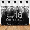 Mocsicka Sweet 16 Birthday Backdrop Glitter Silver Sweet Sixteen Background Girls 16th Birthday Party Cake Table Decoration Photo Booth Props (7x5ft)