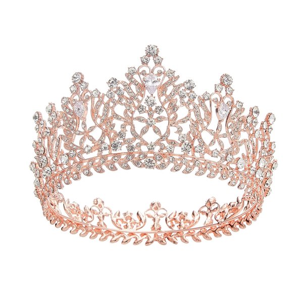 SH Full Round Queen Crown for Women, Rhinestone Princess Tiaras and Crowns Rose Gold Birthday Tiara Headband Halloween Party Hair Accessories Cake Topper