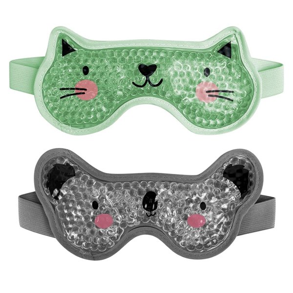 CONBELLA Kids Ice Packs 2 Packs Cooling Eye Mask with Soft Plush Backing for Children Boo Boos Sinus Headache Fever Patch for Kids (Green+Grey)