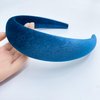 FunCosta velvet padded headband wide puffy headbands for women girls vintage sponge hair band trendy and cute hair accessories (Prussian Blue)