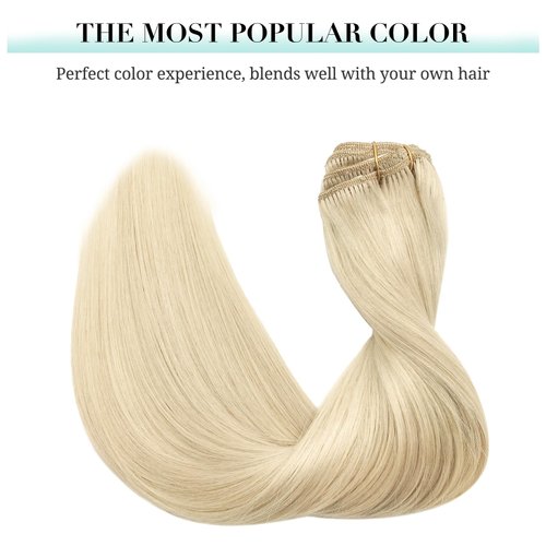 DOORES Human Hair Extensions Clip in Human Hair Platinum Blonde 22 Inch 120g 7pcs Clip in Hair Extensions Straight Natural Hair Extensions Thick Clip in Remy Extensions