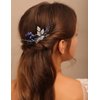 YERTTER Wedding Crystal Leaf Bridal Hair Comb Clip Pearl Wedding Hair Accessories for Bride Bridesmaid Flower Girls (Blue)