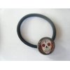 Hair Tie, PAIR Dia De Los Muertos Gothic 20mm Glass Skull Cabochon Hair Tie with Elastic +Gift Bag