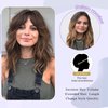 Dark Brown Wavy Bob Wig Natural Brown Curly Bob Wig with Curtain Bangs for Black Women,Synthetic Short Brown Curly Bob Wigs with Bangs Bob Curly Wavy Wig Shoulder Length Wig for Daily Use 4#