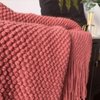 LOMAO Knitted Throw Blanket with Tassels Bubble Textured Soft Blanket Lightweight Throws for Couch Cover Home Decor (Red Mud, 50x60)